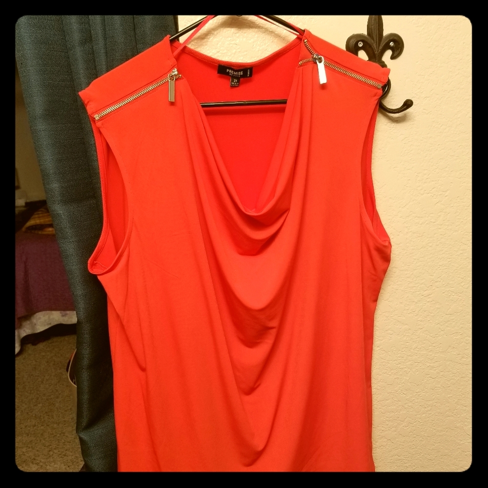 Red blouse with zipper trim